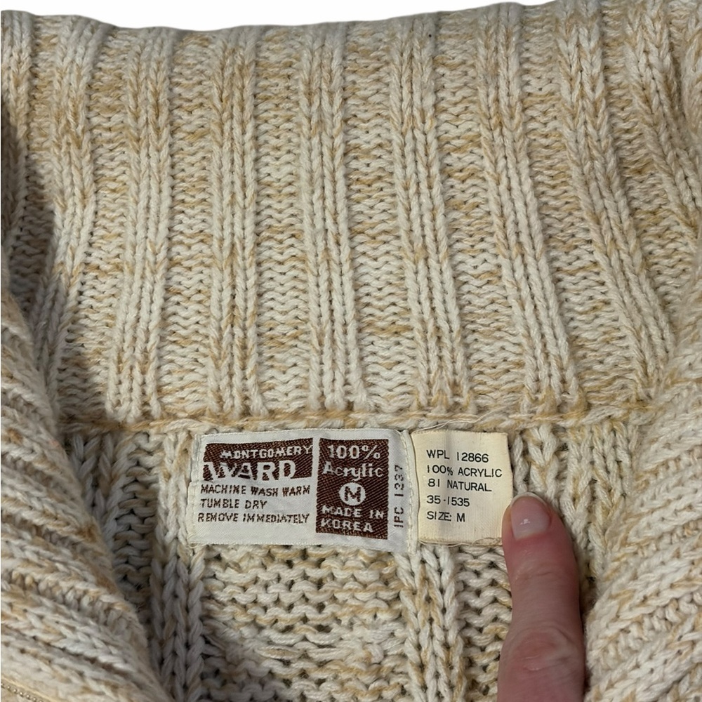 VTG Montgomery Ward Zip Up Sweater Cardigan Womens Medium Chunky Cable Knit 80s - Picture 3 of 8